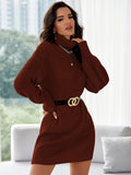 2025 kkboxly  Solid Turtleneck Drop Shoulder Sweater Dress, Casual Long Sleeve Bag Hip Mini Dress, Women's Clothing