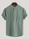 kkboxly  Men's Cotton Comfy Shirt, Short Sleeve Crew Neck Pockets Shirt