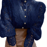 kkboxly  Women's Blouse Lace Puff Sleeve Lantern Sleeve Solid Pleated Women Blouse