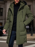 kkboxly  Warm Hooded Mid-length Jacket, Men's Casual Zip Up Cotton Padded Jacket Overcoat For Fall Winter Outdoor