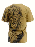 kkboxly  Vintage Lion Men's T-Shirt for Summer Outdoor, Casual and Stylish Graphic Tee with Slightly Stretch Crew Neck and Short Sleeves