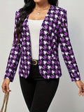 kkboxly  Houndstooth Print Blazer, Casual Open Front Long Sleeve Outerwear, Women's Clothing
