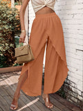 kkboxly  Split Solid Pants, Vacation High Waist Long Length Pants For Spring & Summer, Women's Clothing