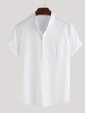 kkboxly  Men's Cotton Comfy Shirt, Short Sleeve Crew Neck Pockets Shirt