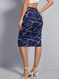 kkboxly  Geo Print High Waist Skirt, Elegant Bodycon Skirt For Spring & Summer, Women's Clothing