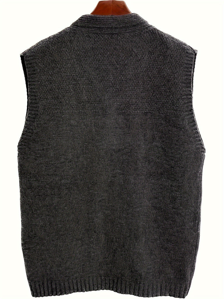 Plus Size Men's Solid Knit Vest Spring Fall Winter Sleeveless Sweater, Men's Clothing