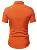 kkboxly  Men's Casual Classic Lapel Button Up Shirts, Solid Color Comfy All-match Top Summer Clothes