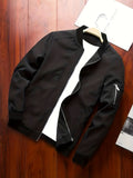 kkboxly  Fashionable And Casual Men's Solid Cardigan Zipper Long Sleeve Stand Collar Jacket, Comfortable And Versatile, Suitable For Dates, Suitable For Autumn And Winter