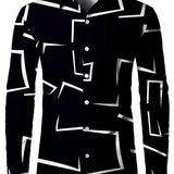 kkboxly Men's Shirt Top Turn-Down Collar Long Sleeve Closure Regular Fit Geometric Pattern Male Casual Shirt For Daily Formal Dress Clubwear