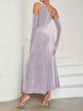 kkboxly kkboxly Sparkling One Shoulder Dress, Elegant A-line Dress With Arm Sleeve For Party & Banquet, Women's Clothing