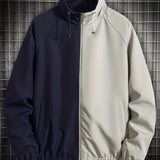 kkboxly  Color Block Lightweight Jackets By Activity, Men's Casual Stand Collar Zip Up Jacket For Spring Fall Outdoor