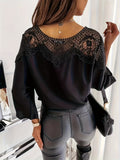 kkboxly  Lace Splicing Batwing Sleeve Blouse, Casual Solid Off Shoulder Summer Blouse, Women's Clothing
