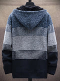 Men's Full Zip Up Casual Fleece Lined Hooded Cardigan, Regular Fit Knitted Sweater Jacket Coat With Pockets For Winter Fall