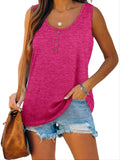 kkboxly  Button Down Sleeveless Cami Top, Solid Crew Neck Casual Fashion Sleeveless Loose Fit Tank Top, Women's Clothing
