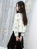 kkboxly  Fringe Button Front Floral Print Top, Stylish Chinese Vintage Long Sleeve Lapel Top For Spring & Fall, Women's Clothing