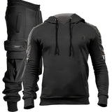 kkboxly Men's Casual 2pcs Set, High Stretch Sports Hoodie & Multi Pocket Joggers Matching Set For Gym Workout Training