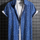 kkboxly  Milky Way Pattern Casual Short Sleeve Shirt, Men's Hawaiian Shirt For Summer Vacation Resort