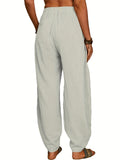 kkboxly  Solid Elastic Waist Pants, Casual Long Length Versatile Pants With Pockets, Women's Clothing