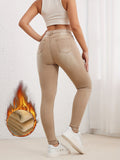 Fleece Liner Washed Skinny Jeans, Mid-Stretch Slant Pockets Slim Fit Tight Jeans, Women's Denim Jeans & Clothing