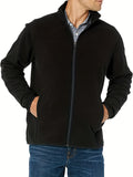 kkboxly  Warm Plush Fleece Jacket, Men's Casual Zip Up Solid Color Stand Collar Jacket Coat For Fall Winter
