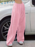 kkboxly  Striped Wide Leg Pants, Y2K Solid Long Length High Waist Pants, Women's Clothing