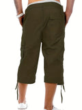 Men's Plain Zip Pocket Drawstring Hem Cargo Shorts For Spring And Summer