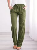 kkboxly  Plus Size Casual Pants, Women's Plus Solid Elastic Drawstring Slight Stretch Straight Leg Pants