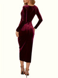 kkboxly  Long Sleeve Draped Dress, Elegant Surplice Neck Slim Dress, Women's Clothing