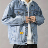 kkboxly  Men's Button Trendy Loose Denim Jacket, Men's Clothing For Spring Autumn