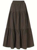 2025 kkboxly  Boho Ruffle Hem Tiered High Waist Skirt, Versatile Layered Maxi Skirt For Spring & Summer, Women's Clothing