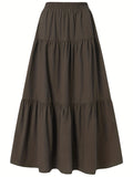 kkboxly  Boho Ruffle Hem Tiered High Waist Skirt, Versatile Layered Maxi Skirt For Spring & Summer, Women's Clothing