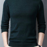 kkboxly  Men's Trendy Solid Knitted Pullover, Casual Mid Stretch Breathable Turtle Neck Base Layer For Outdoor Fall Winter