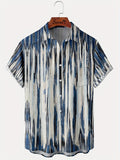 kkboxly  Plus Size Lapel Mens Hawaiian Shirt Gradient Stripe Pattern Button Down Shirts, Top Blouse Shirts, Short Sleeve, Button Down Dress Shirts