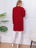 kkboxly  Long Length Open Front Coat, Casual Long Sleeve Solid Outerwear, Women's Clothing