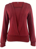 Solid Plunging Knit Sweater, Casual Long Sleeve Simple Sweater, Women's Clothing