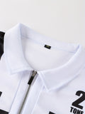 kkboxly  Gentleman & Plaid Pattern Print Men's Casual Short Sleeves Zipper Graphic Polo Shirts, Lapel Collar Tops Pullovers, Men's Clothing For Summer
