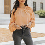 kkboxly  Solid Ruched Blouse, Elegant Crew Neck Long Sleeve Blouse, Women's Clothing