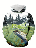 Plus Size Men's 3D Fish & Field Print Hoodies Fashion Casual Hooded Sweatshirt For Fall Winter, Men's Clothing