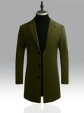 kkboxly  Classic Design Warm Coat, Men's Semi-formal Mid Length Button Up Lapel Coat For Fall Winter Business