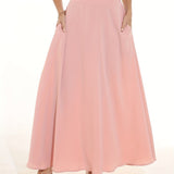 kkboxly  Pleated Long Skirt, Loose Solid Casual Skirt For Spring & Summer, Women's Clothing