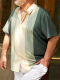 2025 kkboxly  Men's Hawaiian Shirt - Stylish Stripe Splicing Button Down Shirt for Plus Size - Short Sleeve Top Blouse - Perfect for Dressing Up or Down
