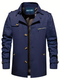 kkboxly  Men's Elegant Single Breasted Trench Coat For Fall Winter