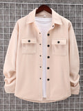 kkboxly  Men's Warm All Match Chest Pocket Jacket, Casual Button Up Lapel Coat For Fall Winter