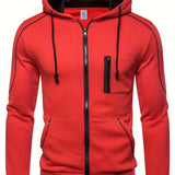 kkboxly  Men's Breast Zipper Pocket Zip-Up Hooded Jacket, Casual Hoodie For Sports, Running