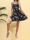 Kkboxly  Vintage Floral Print Cami Dress, Sexy Pleated Sleeveless Dress, Women's Clothing