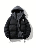 kkboxly  Plus Size Mens Puffer Jacket Winter Zipper Hooded Jacket Coat, Thickened Thermal Coat Looses Oversize Solid Color Jacket With Hat