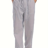 kkboxly Men's Cotton & Linen Blend Long Pants, Loose Elastic Waist Large Pocket Trousers