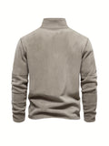 kkboxly  Men's Corduroy Stand Collar Zip Up V Neck Sweatshirt Pullover For Men Solid Sweatshirts For Winter Fall Long Sleeve Tops