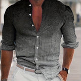 kkboxly  Men's Shirt Top Ombre Turn-Down Collar Long Sleeves Closure Regular Fit Male Casual Shirt For Daily