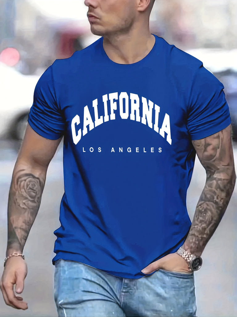 kkboxly  Men's Casual Trendy California Graphic Print Comfortable Crew Neck Short Sleeve T-shirts, Summer Top Tees
